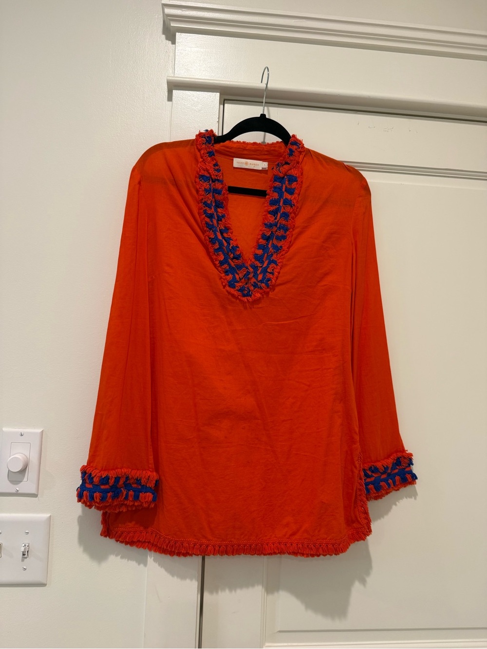 Tory Burch Orange Top with Blue Trim